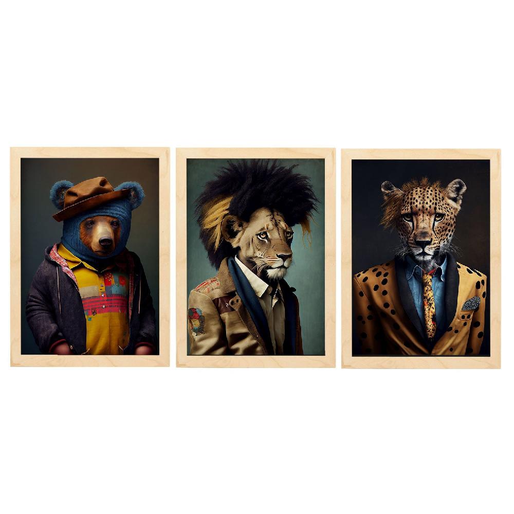 Nacnic Láminas De Arte De Animales Humanos Nacnico: Oso Cheetah León