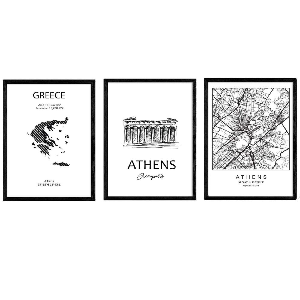 nacnic Láminas de Atenas y Grecia con Mapa y Monumentos