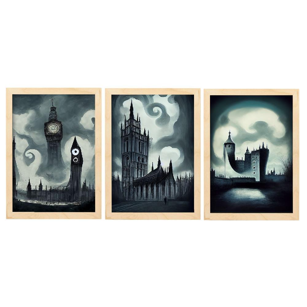 Nacnic Láminas De Ilustraciones De Monumentos Y Ciudades Al Estilo Burton Dark Y Goth