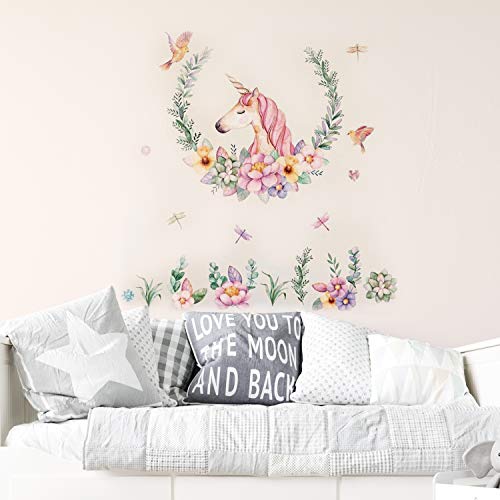 nacnic Láminas de Unicornio Floral con Mariposas y Libélulas en tonos pastel