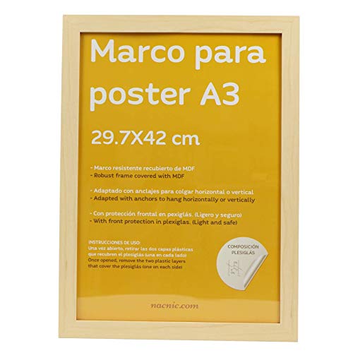 nacnic Marco de Madera de Nogal Robusto para Posters con Frontal de Plexiglas