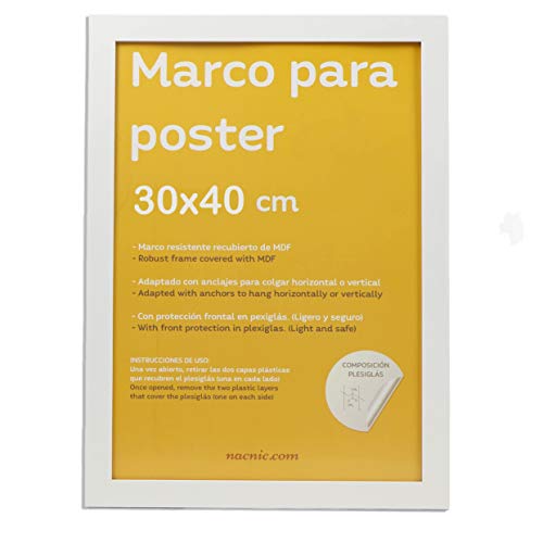 nacnic Marco de MDF blanco con frontal de plexiglas para láminas