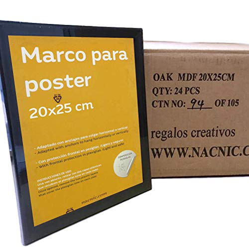 Nacnic Marco Para Fotos 20x25 Cm. Set 24 Unidades Color NEGRO Elaborado En MDF. Porfafotos Para Colgar O Apoyar. Para Fotos Posters Diplomas Dibujos. Frontal De Cristal. Caja De 24 Marcos