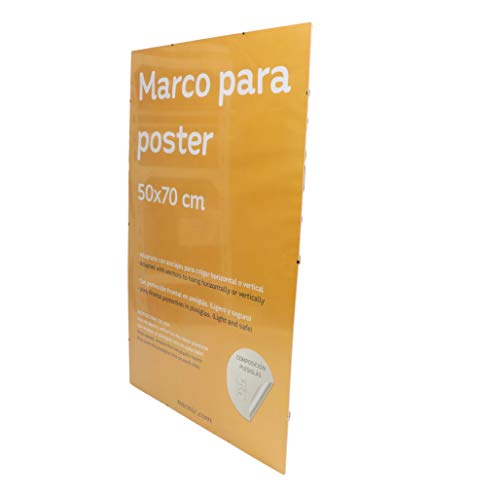 Nacnic Marco Transparente De Clip . Soporte Transparente Para Fotos Posters Diplomas Dibujos O Láminas. Tamaño 50x70cm. Marco Clip Transparente Con Plexiglas Y Anclajes Para Colgar