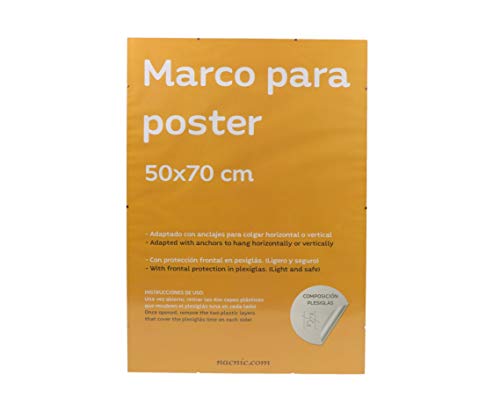 Nacnic Marco Transparente De Clip . Soporte Transparente Para Fotos Posters Diplomas Dibujos O Láminas. Tamaño 50x70cm. Marco Clip Transparente Con Plexiglas Y Anclajes Para Colgar
