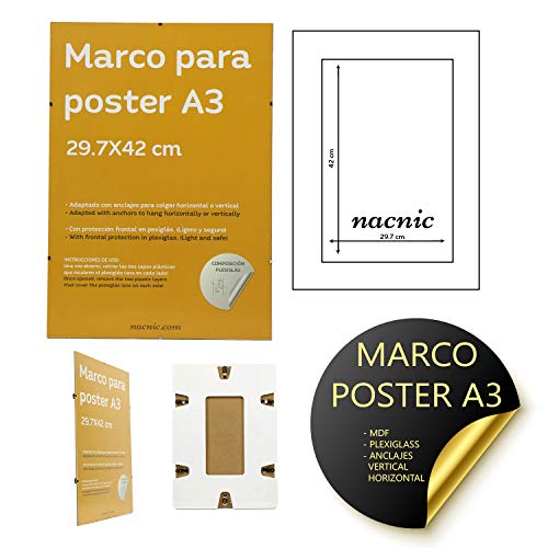 Nacnic Marco Transparente De Clip Soporte Transparente Para Fotos Posters Diplomas Dibujos O Láminas. Tamaño A3 (29.7x42 Cm). Marco Clip Transparente Con Plexiglas Y Anclajes Para Colgar