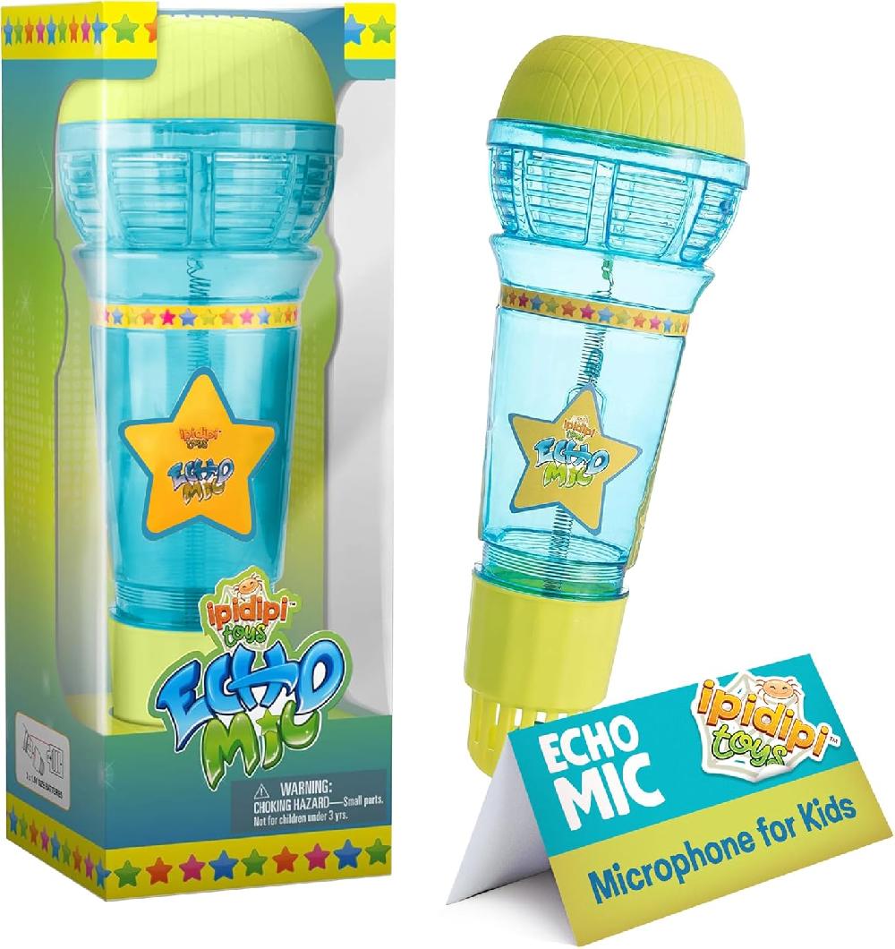nacnic Micrófono Echo de IPIDIPI TOYS para niños: regalo de Navidad micrófono mágico para niños pequeños con luz intermitente multicolor juguetes de terapia del habla y micrófono de juguete de regalo retro para niños (az