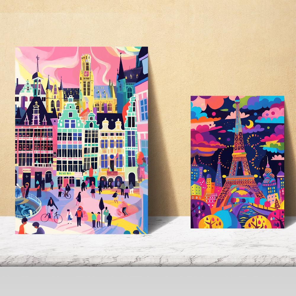 Nacnic Monuments Inspired By Mary Blair. Eiffel Praga Saint Michele Alhambra Belgium Fushimi Inari
