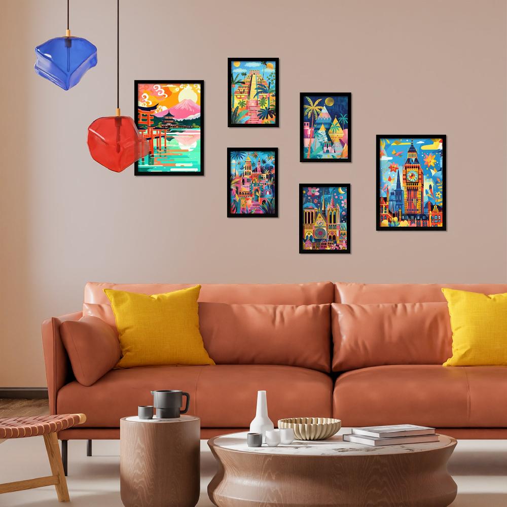 nacnic Monuments inspired by Mary Blair. Luxor Big Ben Egipto Chichen Itza Notre Dame Itsukushim