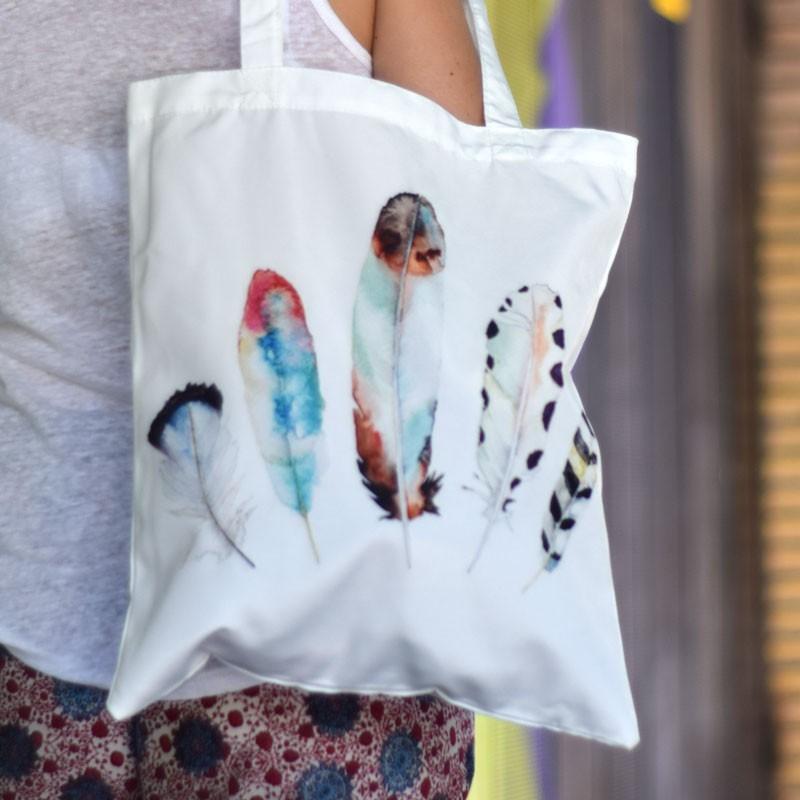 nacnic Bolsa tote de Plumas multicolor cielo