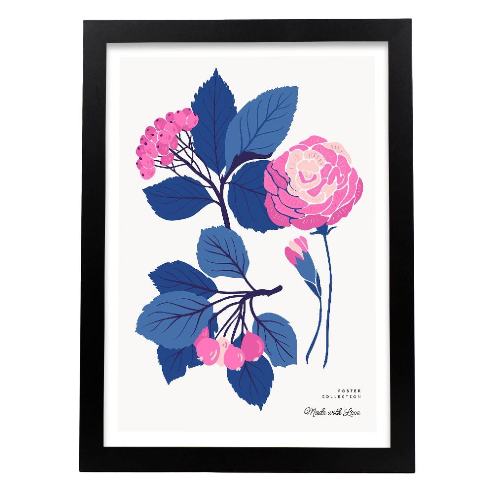 Nacnic Cartel De Flores Rosas Hojas Azules