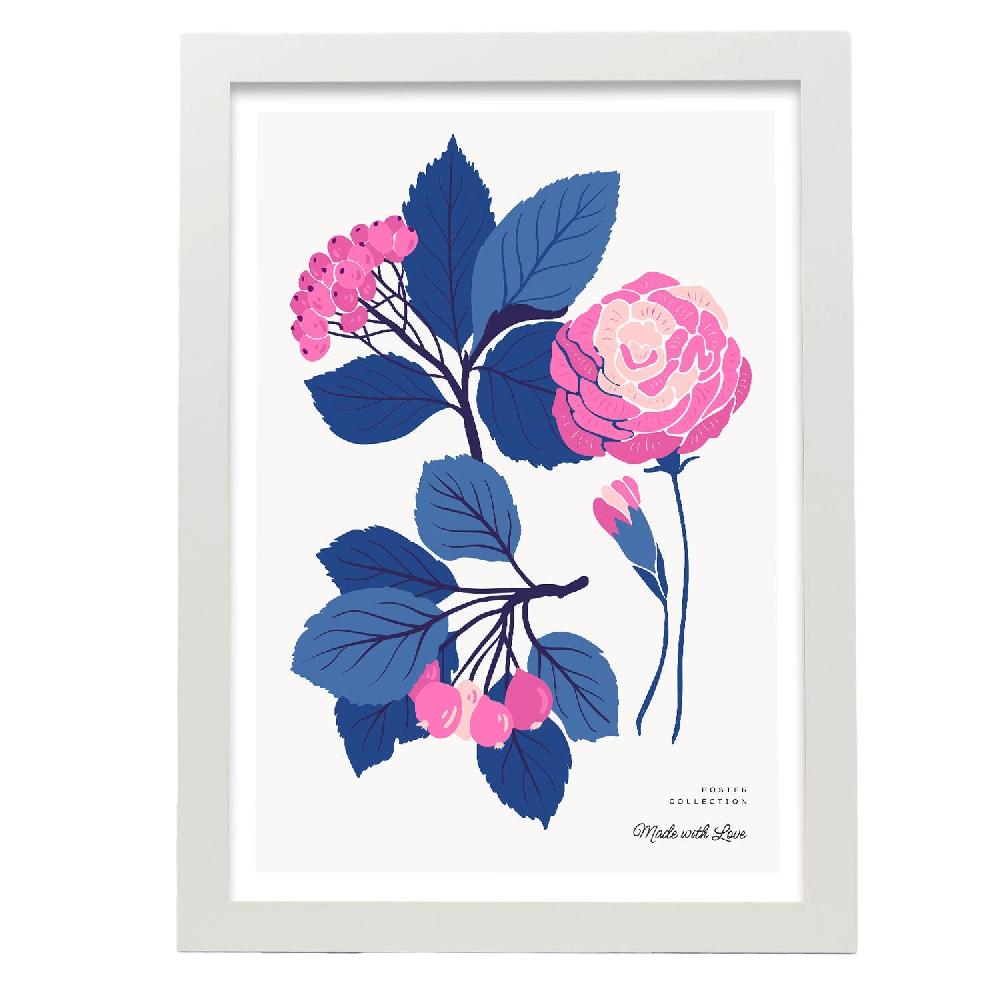 Nacnic Cartel De Flores Rosas Hojas Azules