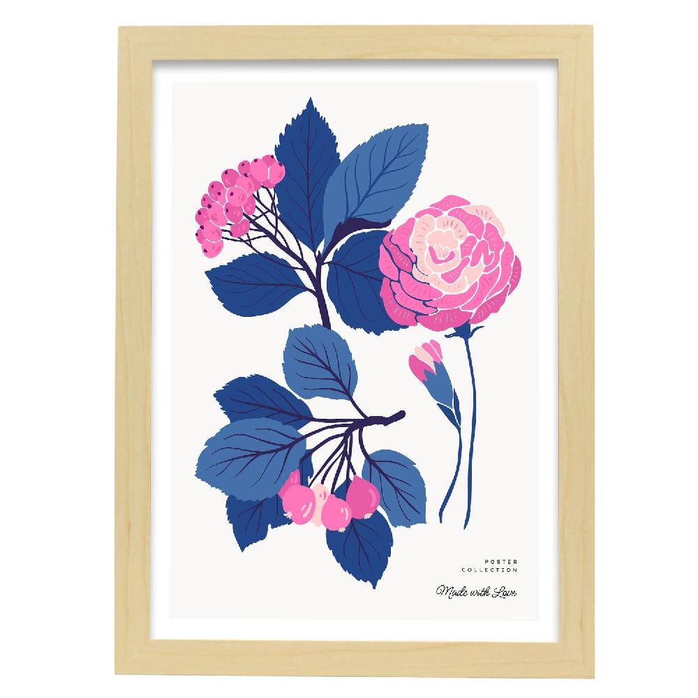 Nacnic Cartel De Flores Rosas Hojas Azules
