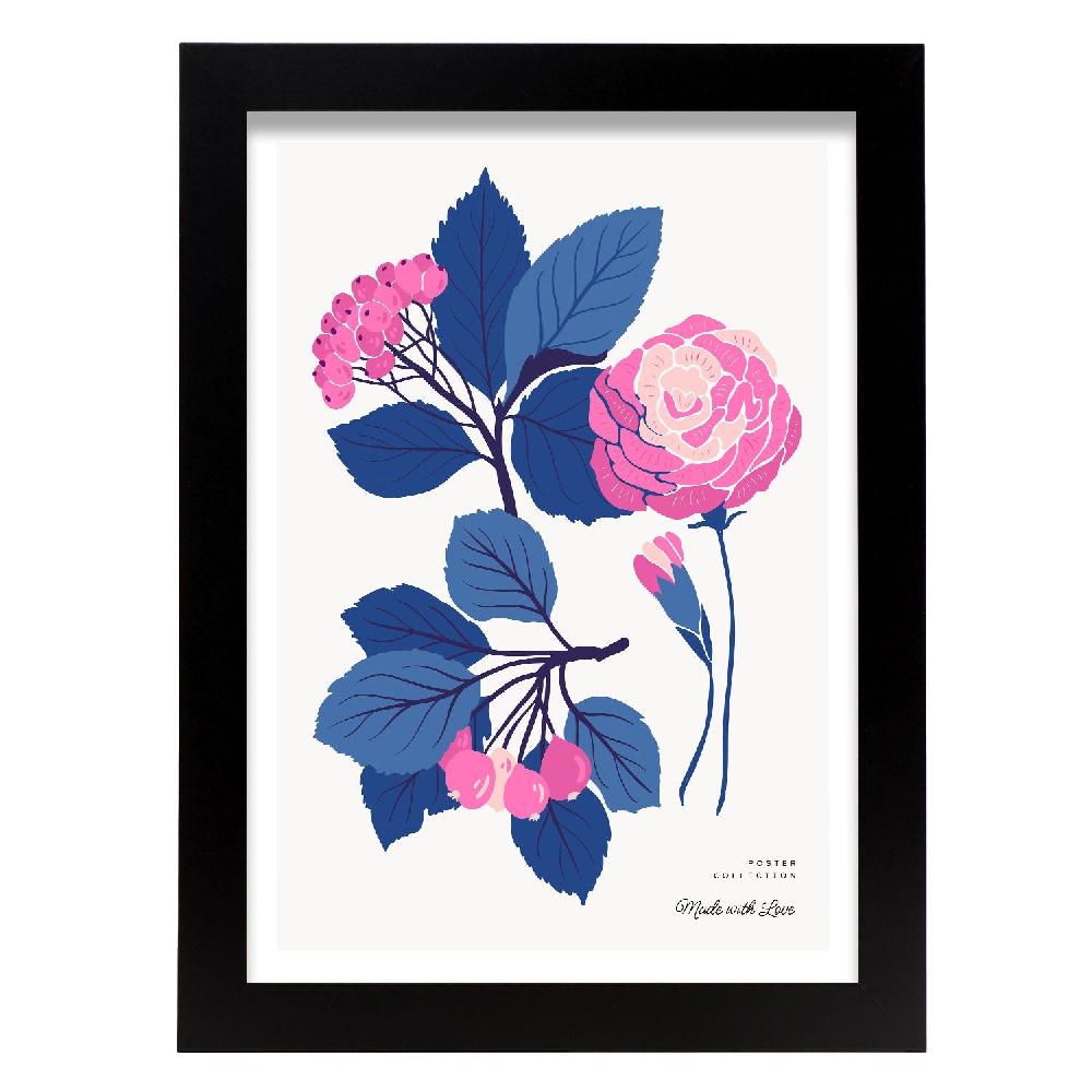 nacnic Cartel de Flores Rosas Hojas Azules