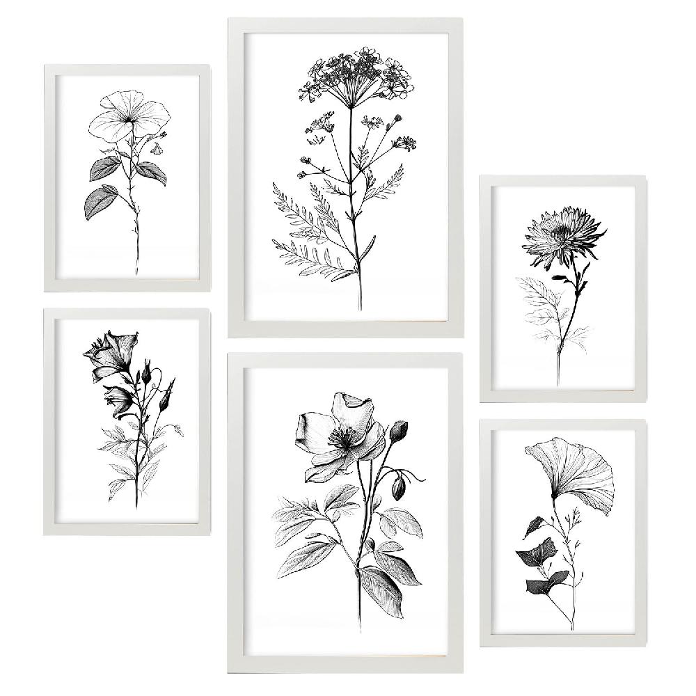 Nacnic Nacnic Conjunto De Láminas Line Flowers_6 Para Diseño De Habitación