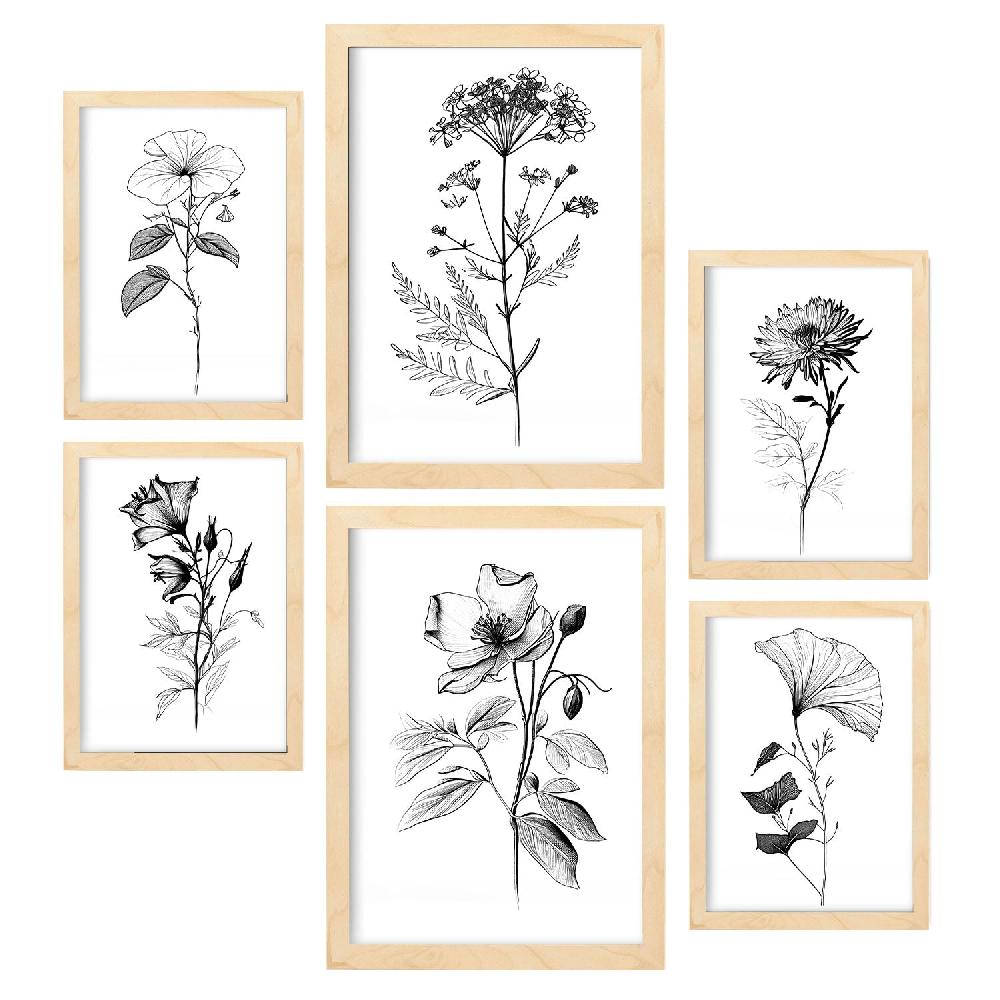 Nacnic Nacnic Conjunto De Láminas Line Flowers_6 Para Diseño De Habitación