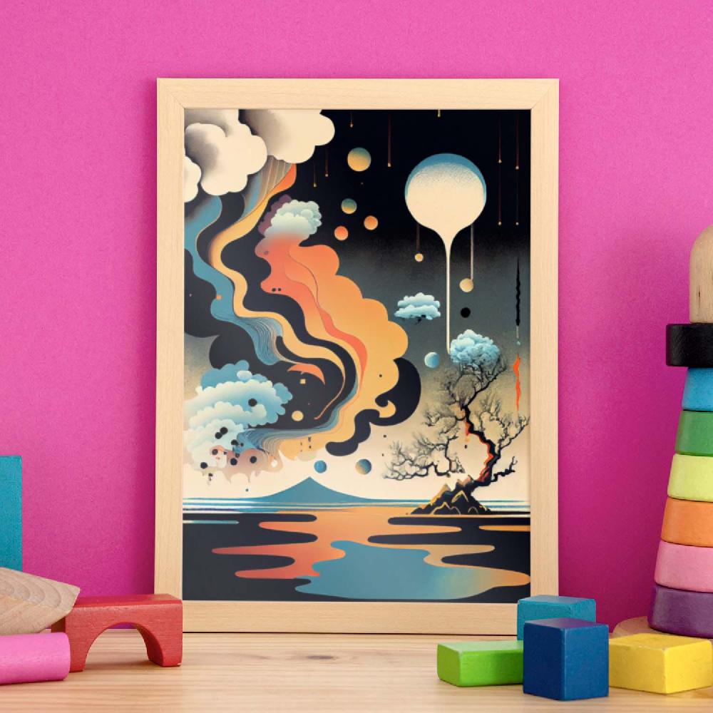 Nacnic Nacnic Lámina Abstracta Surreal Ukiyo 16 Para Diseño De Dormitorio O Sala De Estar