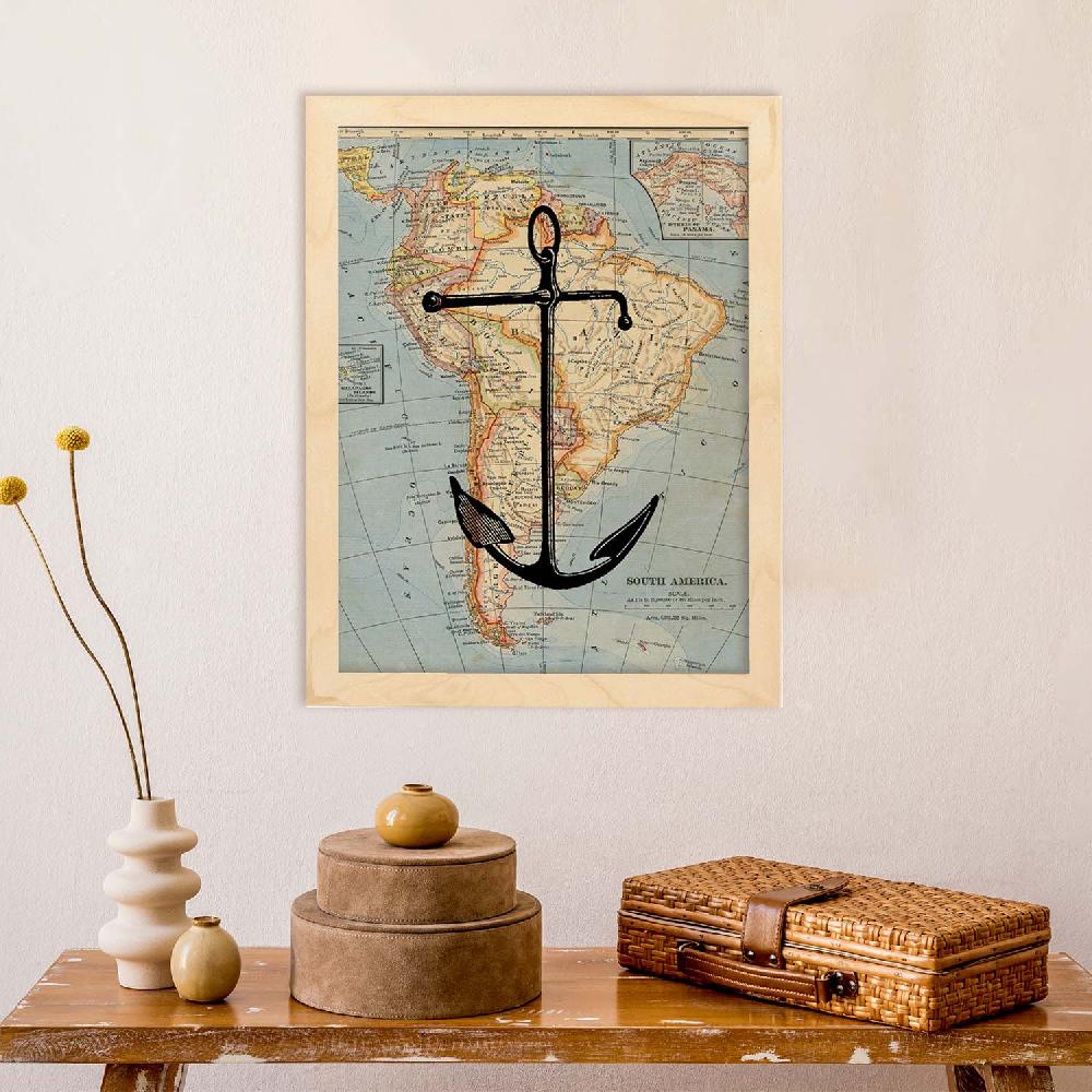 Nacnic Lámina Ancla En Mapa Vintage