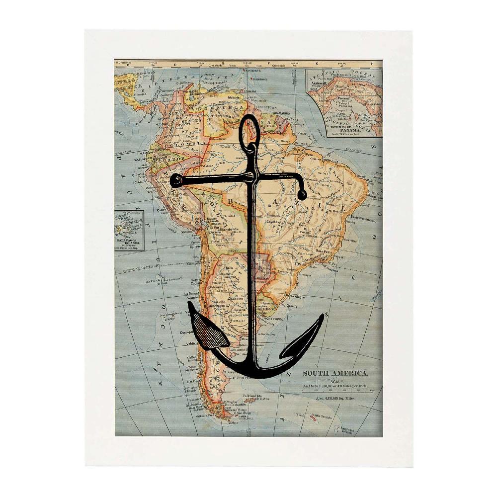 Nacnic Lámina Ancla En Mapa Vintage