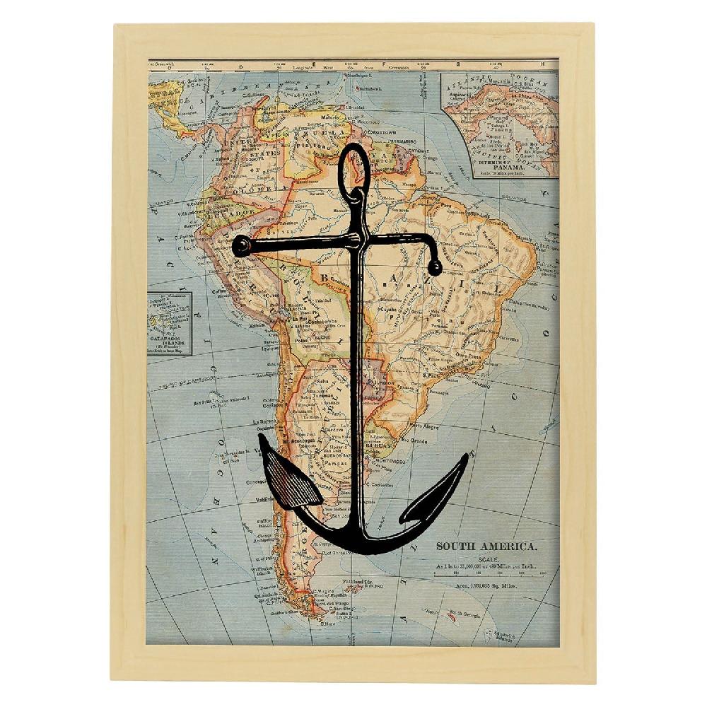 Nacnic Lámina Ancla En Mapa Vintage