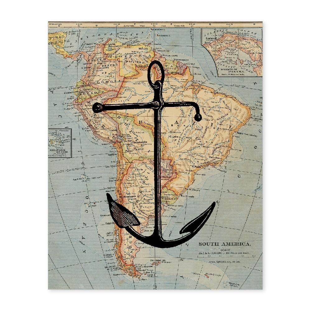 nacnic Lámina Ancla en Mapa Vintage