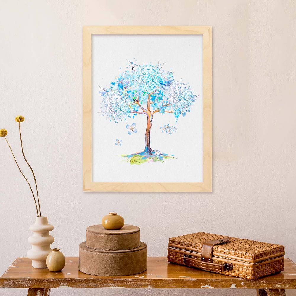 Nacnic Lámina Arbol Azul Lila Con Coronas Florales
