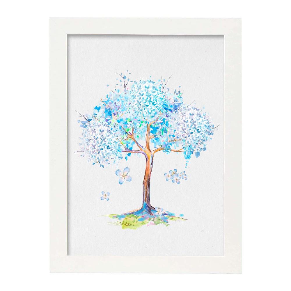 Nacnic Lámina Arbol Azul Lila Con Coronas Florales