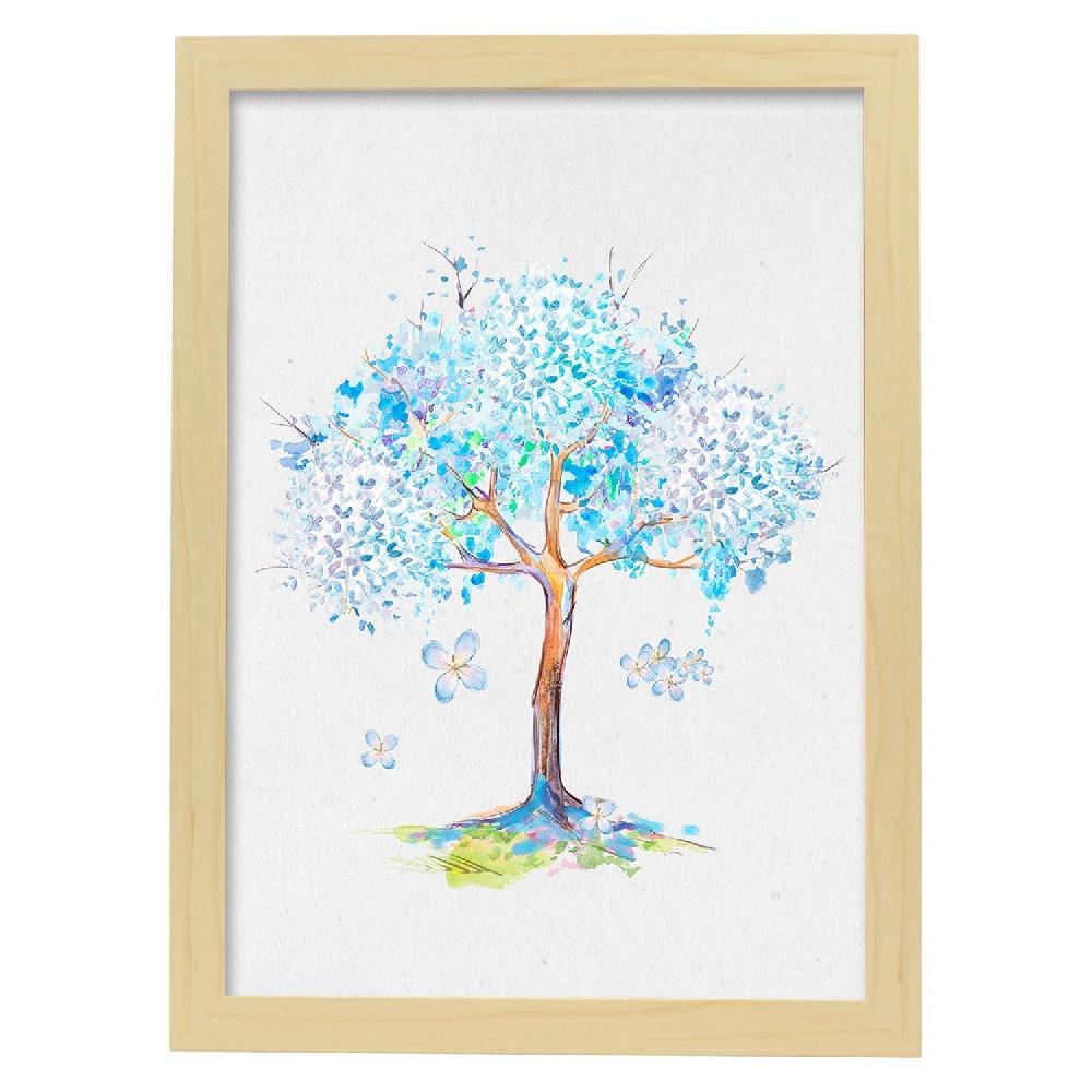 Nacnic Lámina Arbol Azul Lila Con Coronas Florales