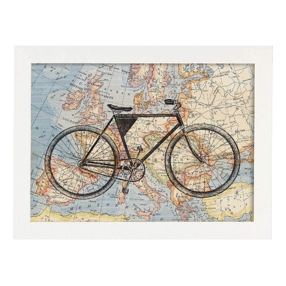 Nacnic Lámina Bici A Europa Con Mapas Vintage