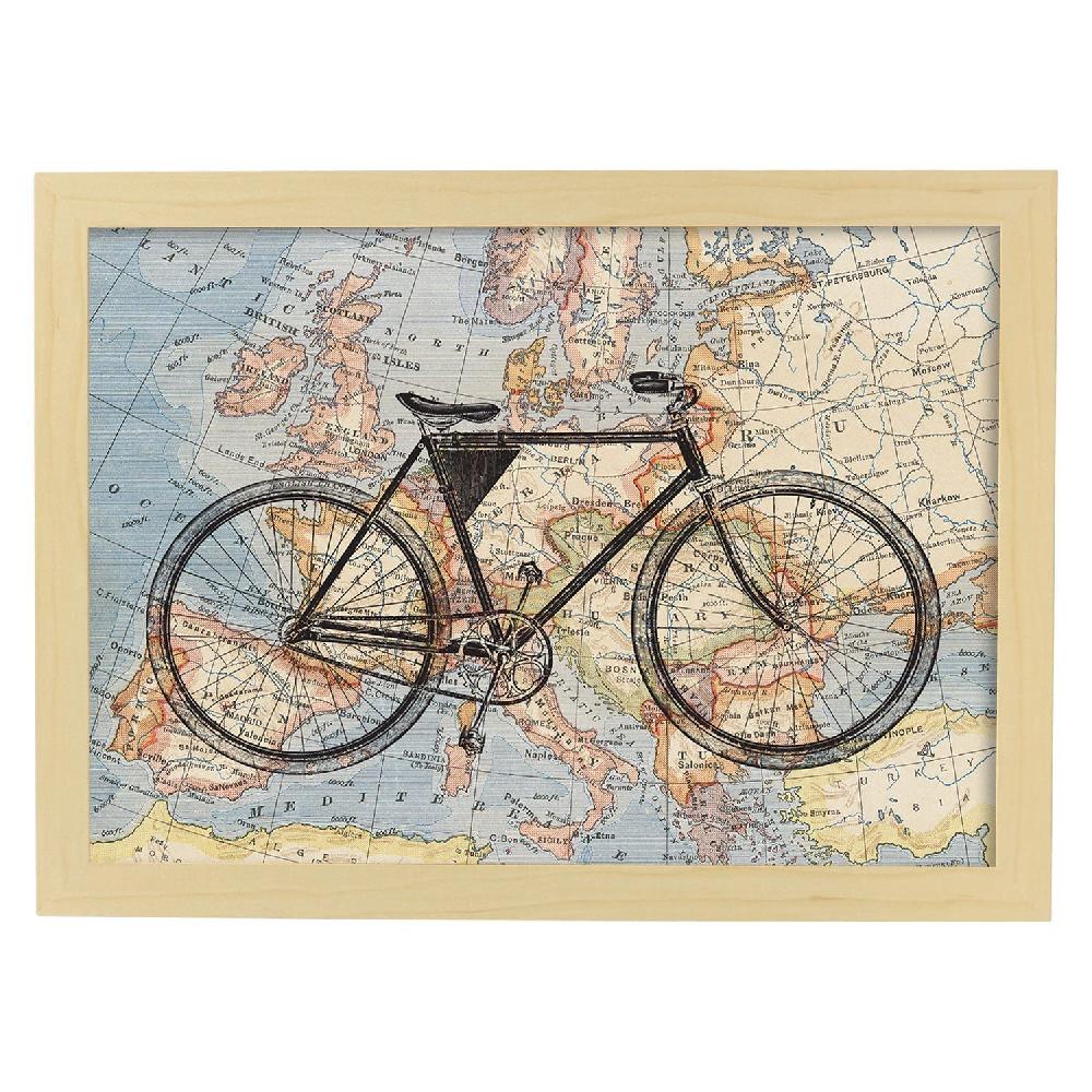 Nacnic Lámina Bici A Europa Con Mapas Vintage
