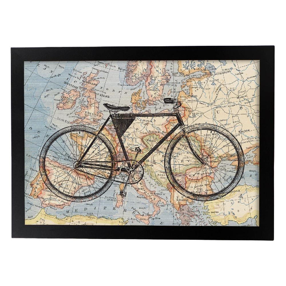 Nacnic Lámina Bici A Europa Con Mapas Vintage