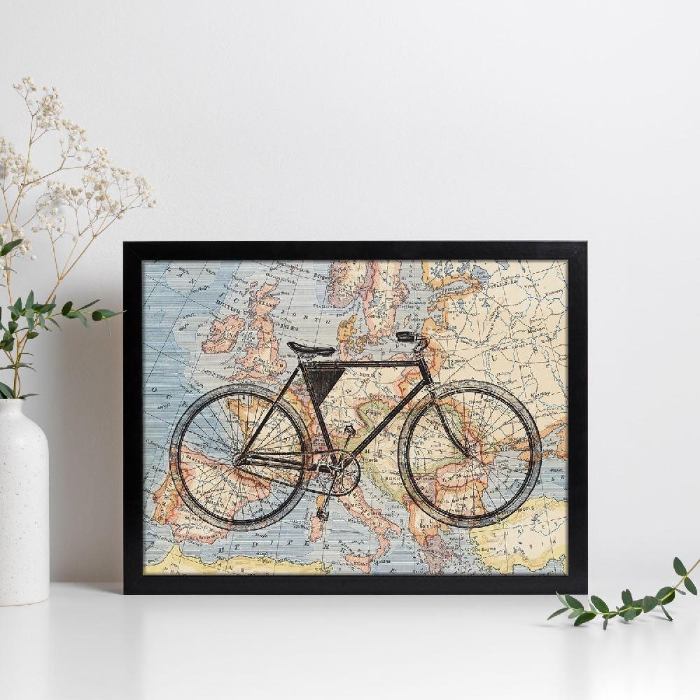 nacnic Lámina Bici a Europa con Mapas Vintage