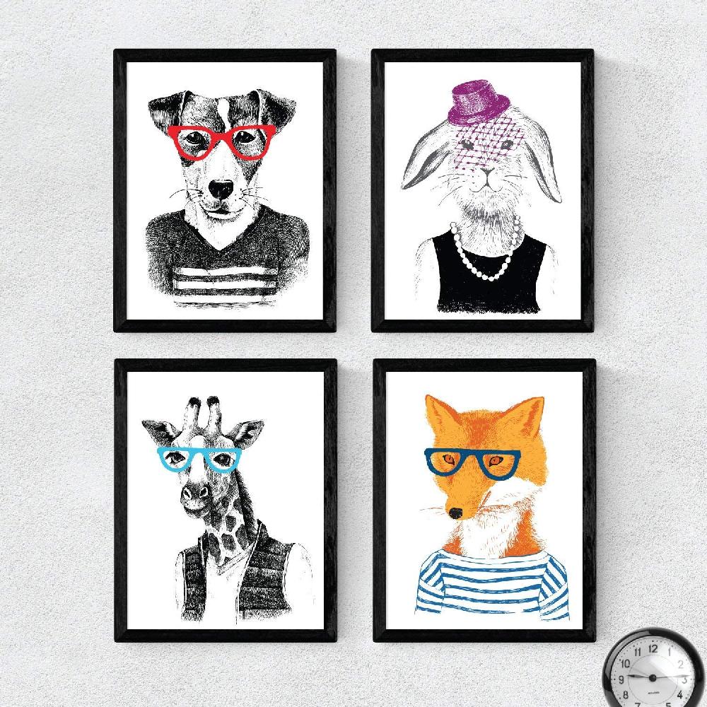 Nacnic Lámina De Animales Hipsters De Alta Calidad