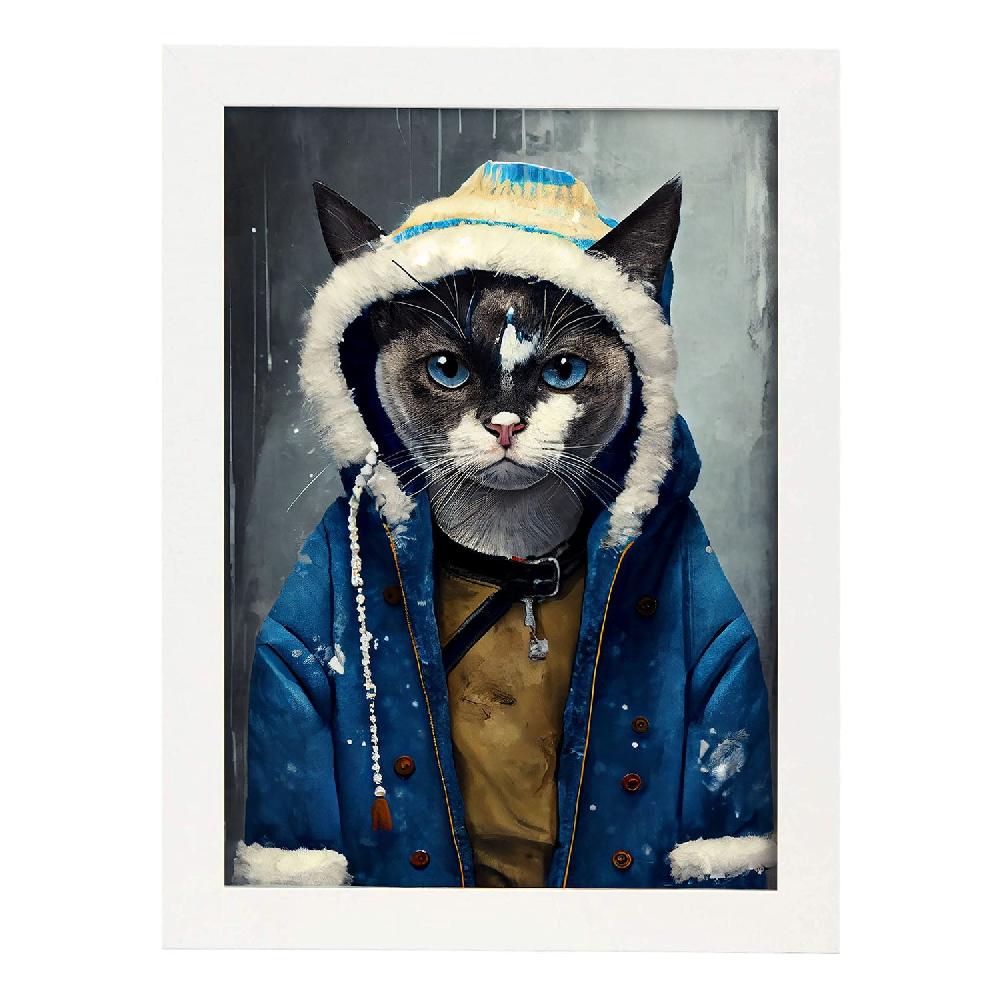 Nacnic Nacnic Lámina De Gato Con Ropa Humana En Raqueta De Nieve Para Sala De Estar