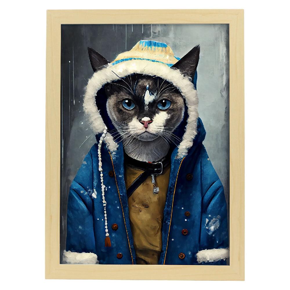 Nacnic Nacnic Lámina De Gato Con Ropa Humana En Raqueta De Nieve Para Sala De Estar