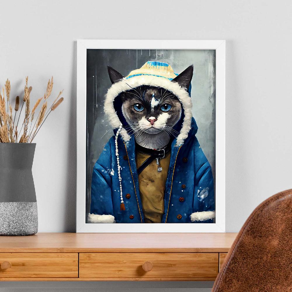 Nacnic Nacnic Lámina De Gato Con Ropa Humana En Raqueta De Nieve Para Sala De Estar