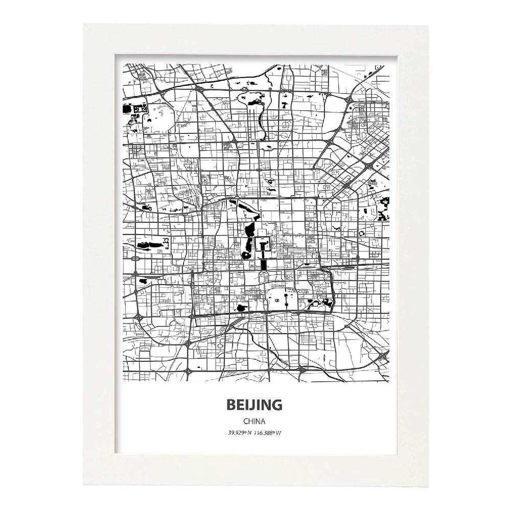 Nacnic Lámina De Mapa De Beijing En Color Negro