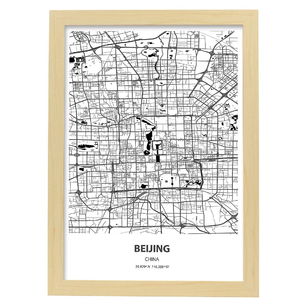 Nacnic Lámina De Mapa De Beijing En Color Negro