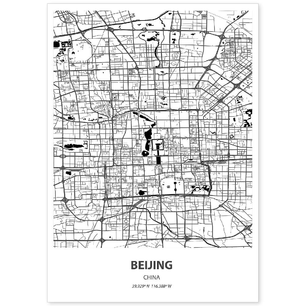 nacnic Lámina de Mapa de Beijing en Color Negro