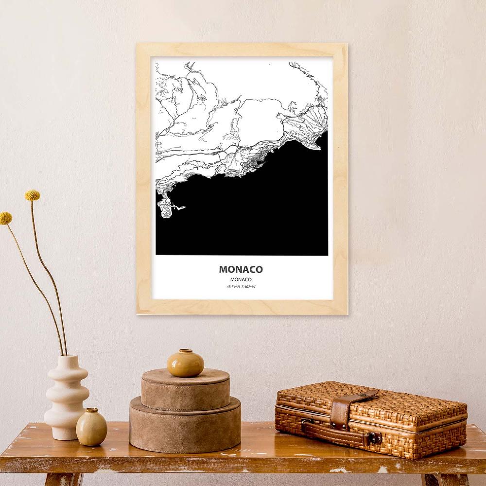Nacnic Lámina De Mapa De Monaco En Color Negro