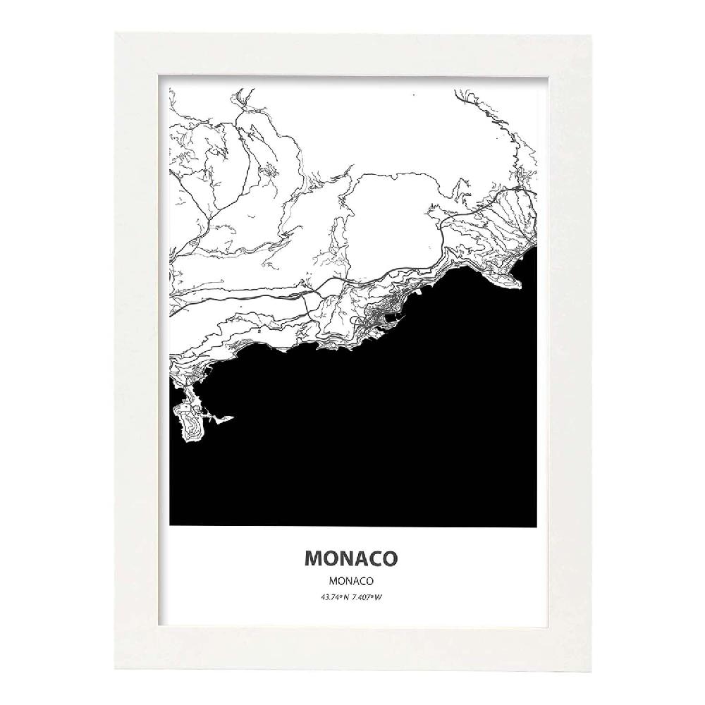 Nacnic Lámina De Mapa De Monaco En Color Negro