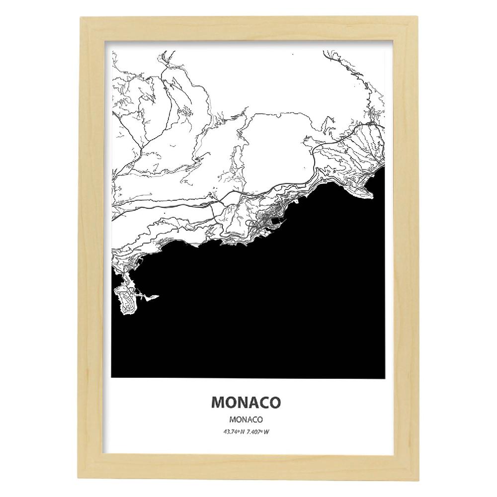 Nacnic Lámina De Mapa De Monaco En Color Negro