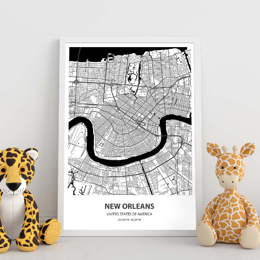 Nacnic Lámina De Mapa De New Orleans En Negro
