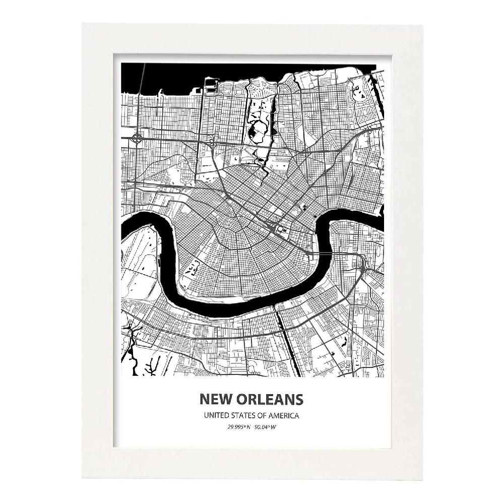 Nacnic Lámina De Mapa De New Orleans En Negro