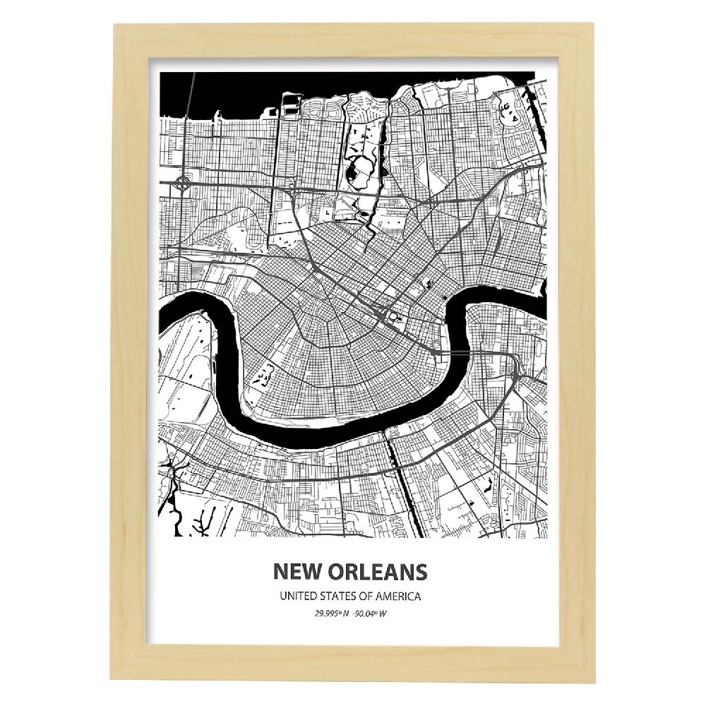 Nacnic Lámina De Mapa De New Orleans En Negro