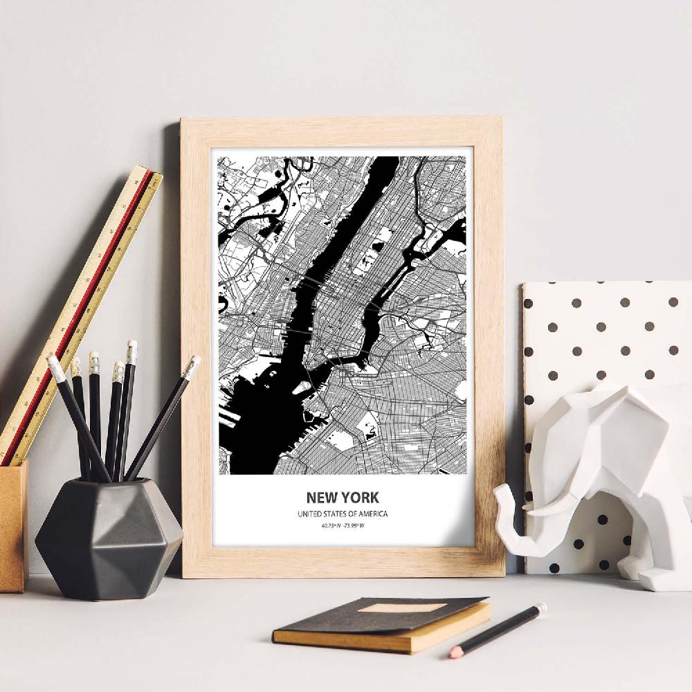 Nacnic Lámina De Mapa De New York En Color Negro