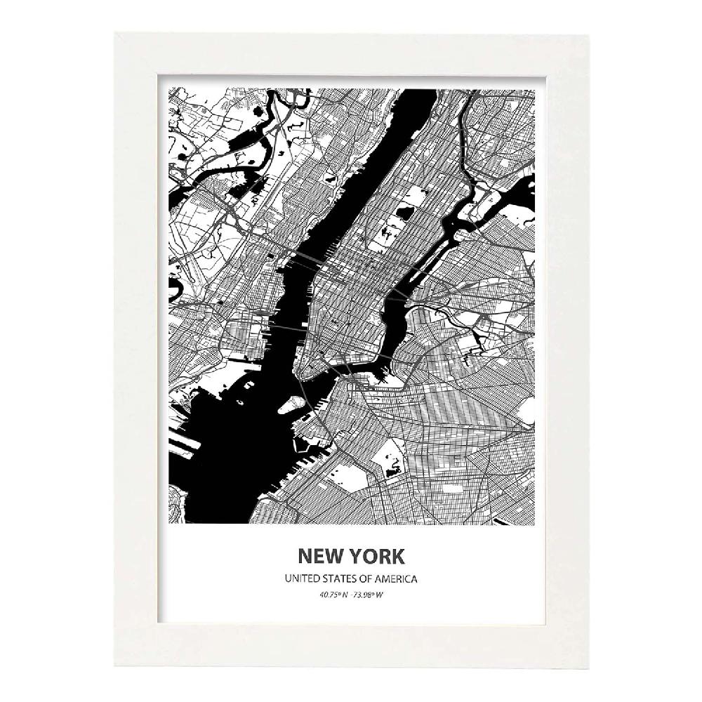 Nacnic Lámina De Mapa De New York En Color Negro