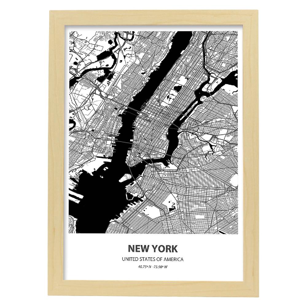 Nacnic Lámina De Mapa De New York En Color Negro