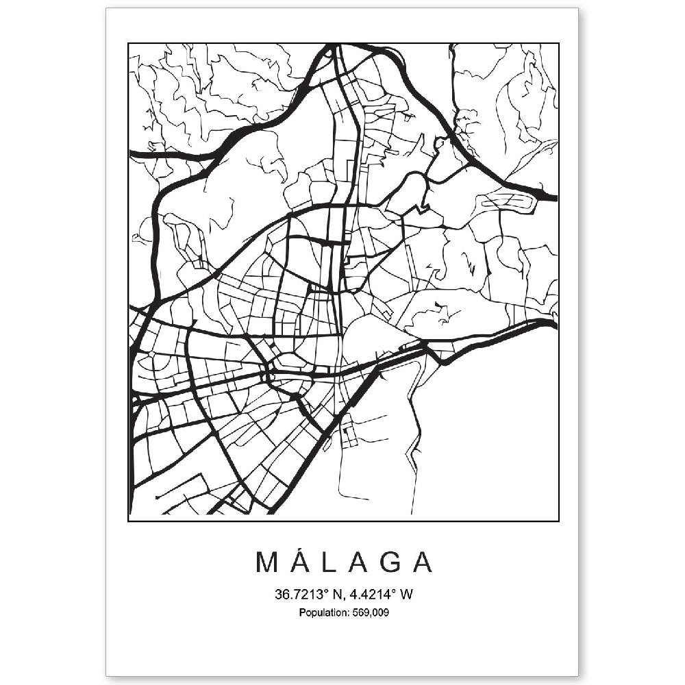 nacnic Lámina de Mapa Estilo Nórdico de Málaga