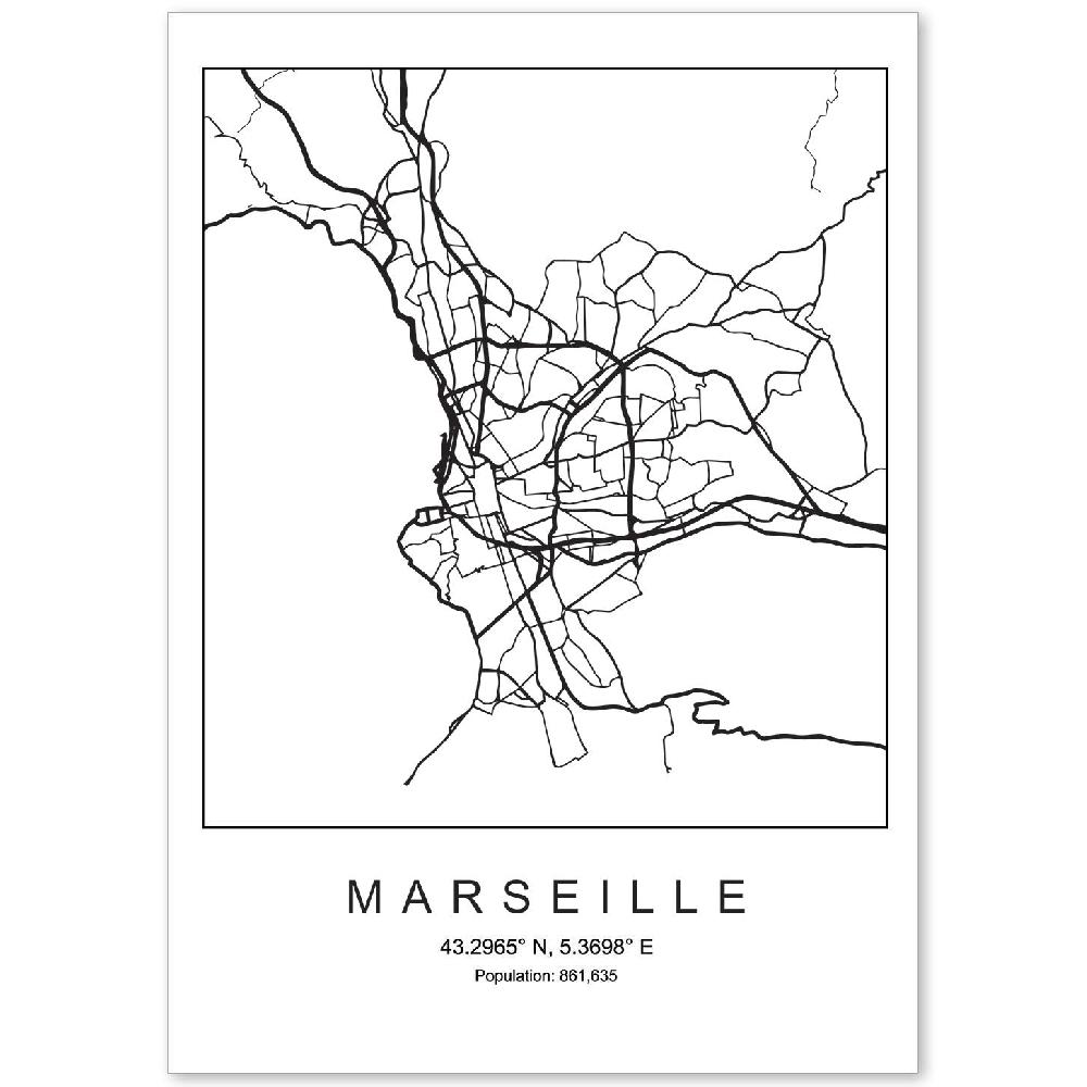 nacnic Lámina de Mapa Estilo Nórdico de Marseille